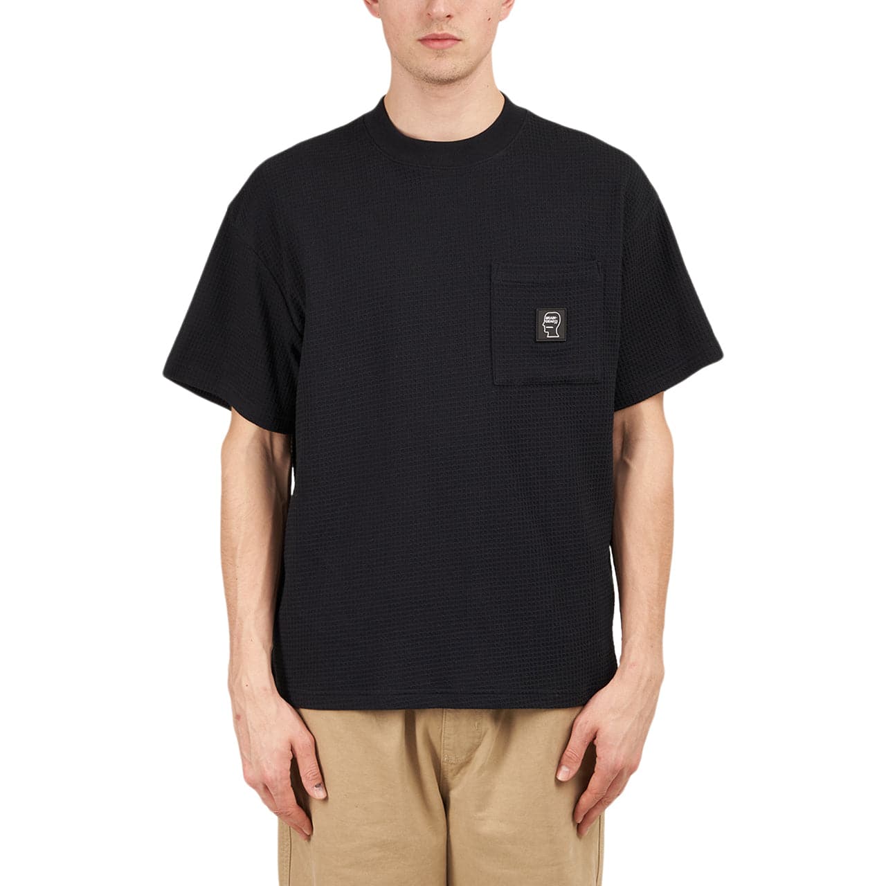 Image of Brain Dead Mini Waffle Mock Neck T-Shirt (Black)