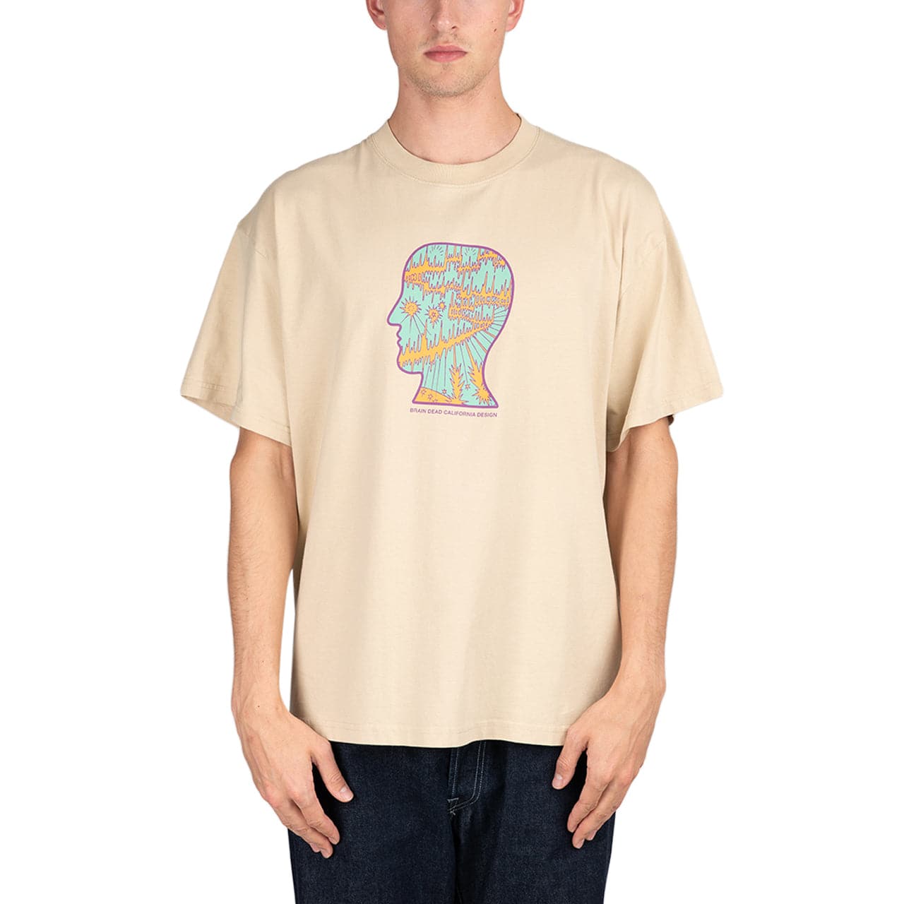Image of Brain Dead Split Planes T-Shirt (Beige / Turquoise)