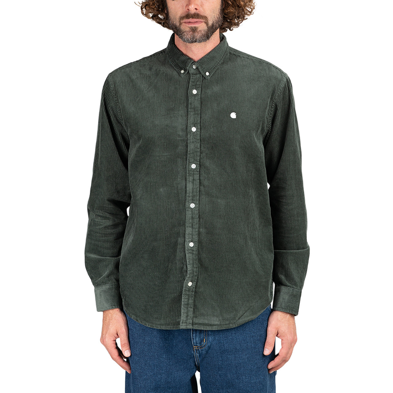 Image of Carhartt Madison Longsleeve Cord Shirt (Grey / Green)