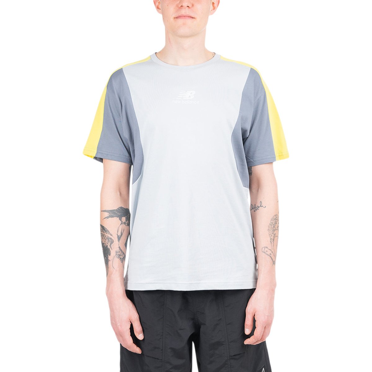 Image of New Balance Athletics Color Block T-Shirt (Blue / Yellow)