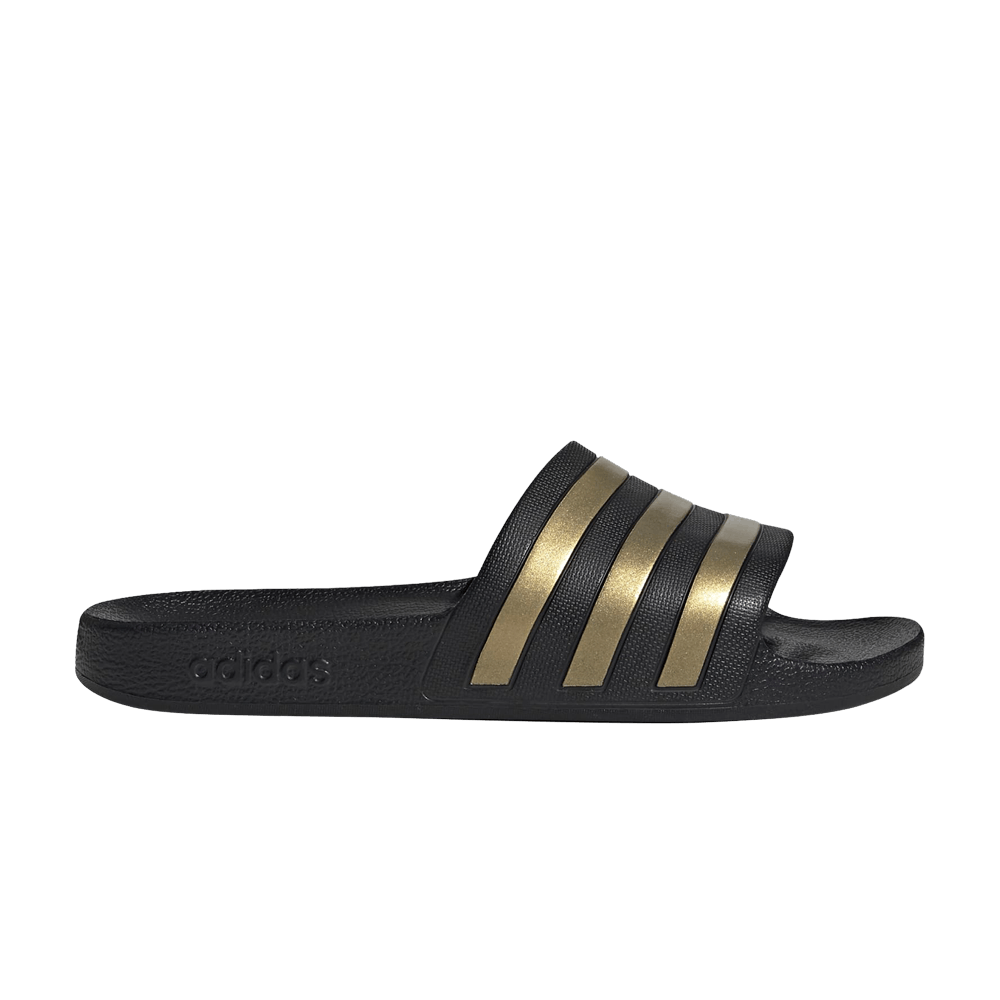 Image of adidas Adilette Aqua Slides Black Gold Metallic (EG1758)