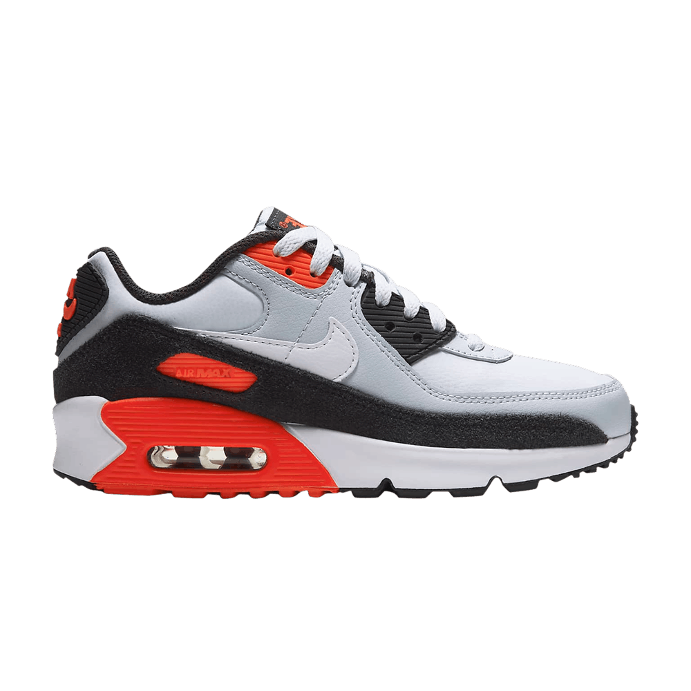 Image of Nike Air Max 90 Leather GS Football Grey Bright Crimson (CD6864-012)
