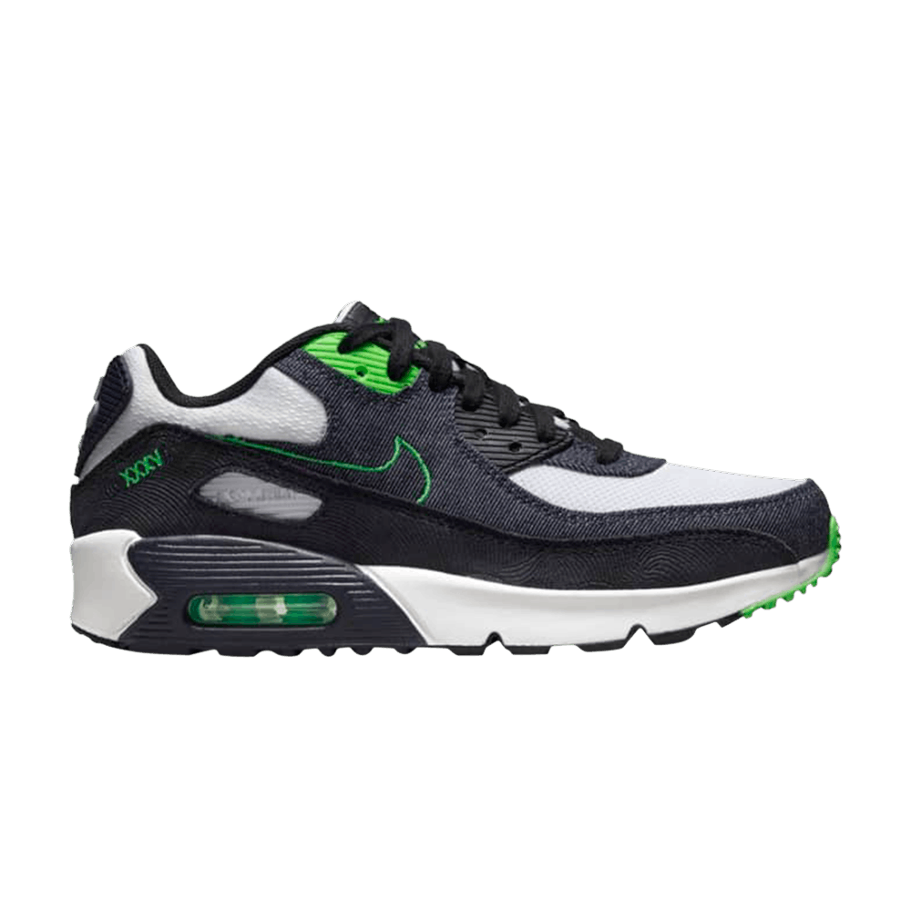 Image of Nike Air Max 90 Leather SE GS Black Scream Green (DN4376-001)