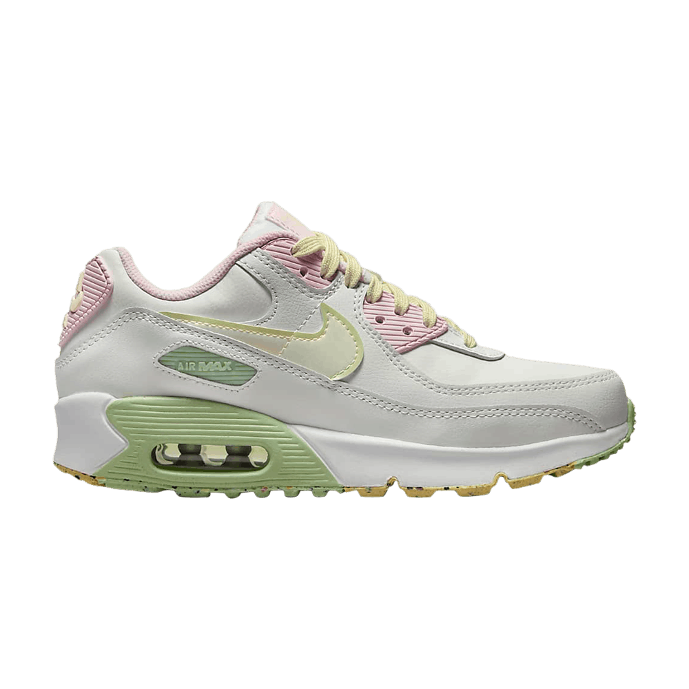 Image of Nike Air Max 90 Leather SE GS White Pink Foam Honeydew (DQ0276-100)