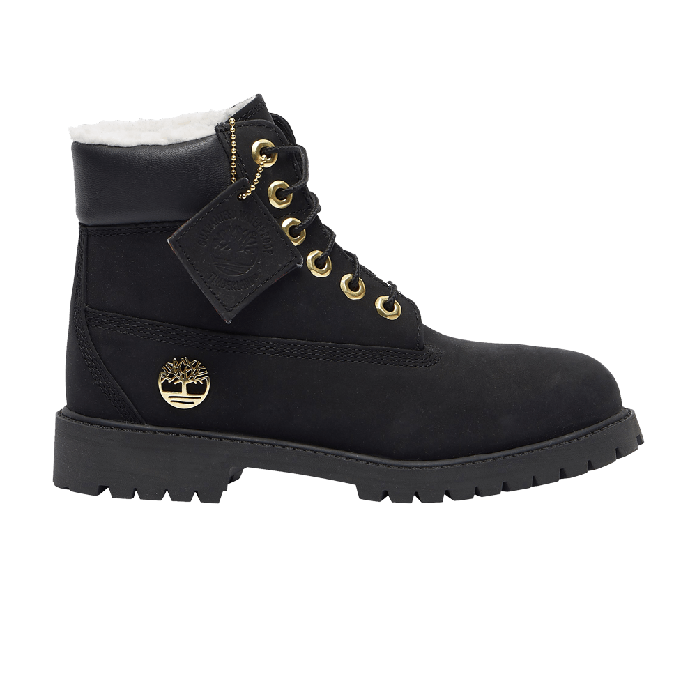 Image of Timberland 6 Inch Premium Shearling Waterproof Boot Junior Black Gold (TB0A433R-001)