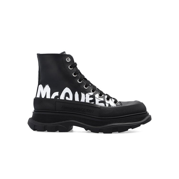 Image of Alexander McQueen Tread Slick Boot Leather Graffiti Black White (W)