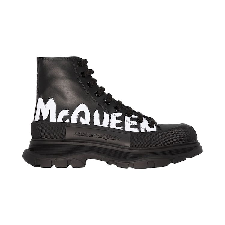 Image of Alexander McQueen Tread Slick Boot Leather Graffiti Black White