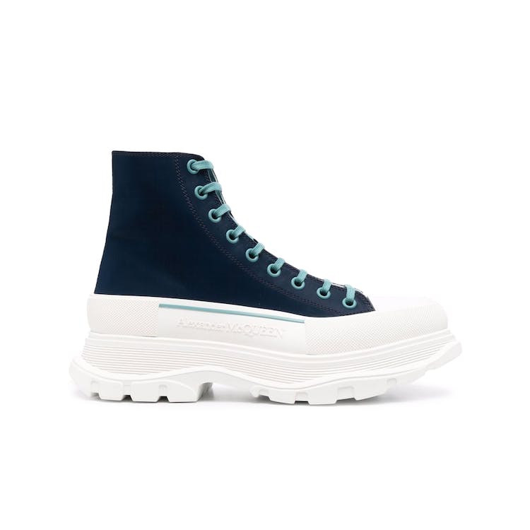 Image of Alexander McQueen Tread Slick Lace Up Boot Blue White
