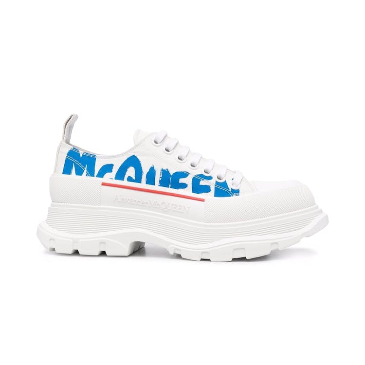 Image of Alexander McQueen Tread Slick Low Lace Up Graffiti White White Blue
