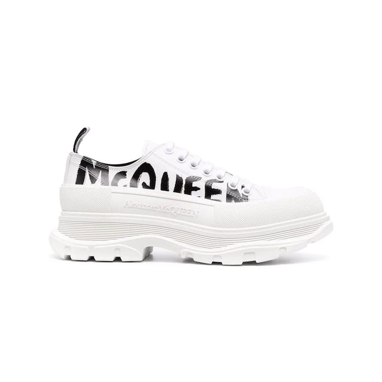 Image of Alexander McQueen Tread Slick Low Lace Up Leather Graffiti White Black White