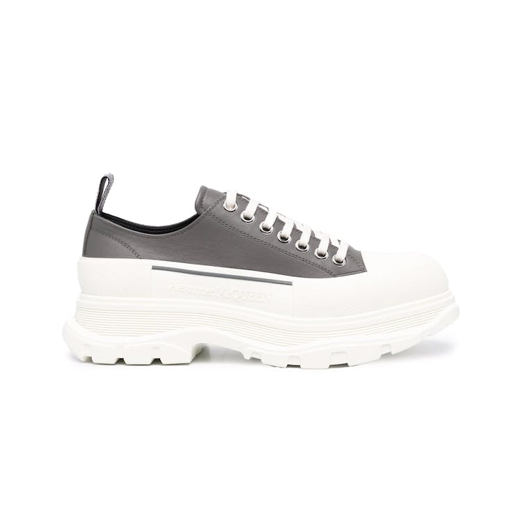Image of Alexander McQueen Tread Slick Low Lace Up Leather Grey White