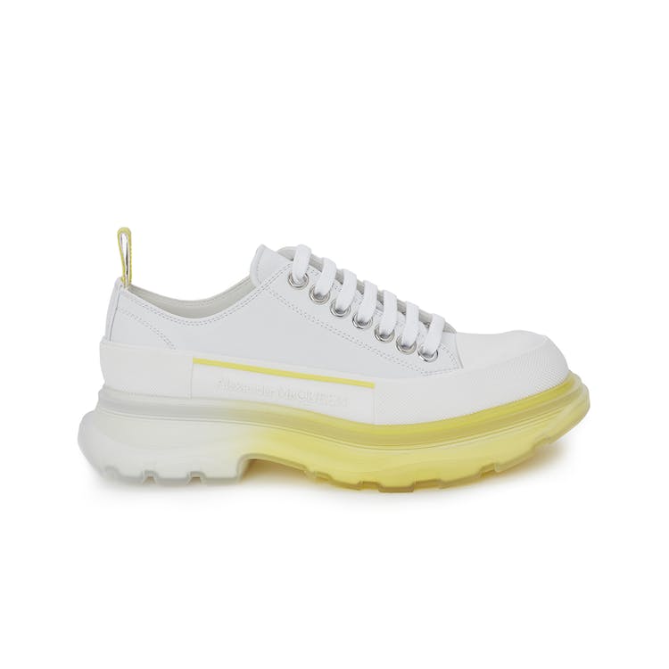Image of Alexander McQueen Tread Slick Low Lace Up Leather White Lichen Yellow Gradient (W)