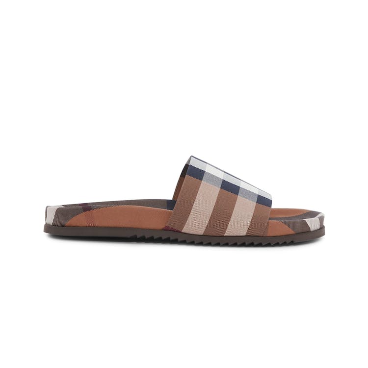 Image of Burberry Check Cotton Slides Birch Brown