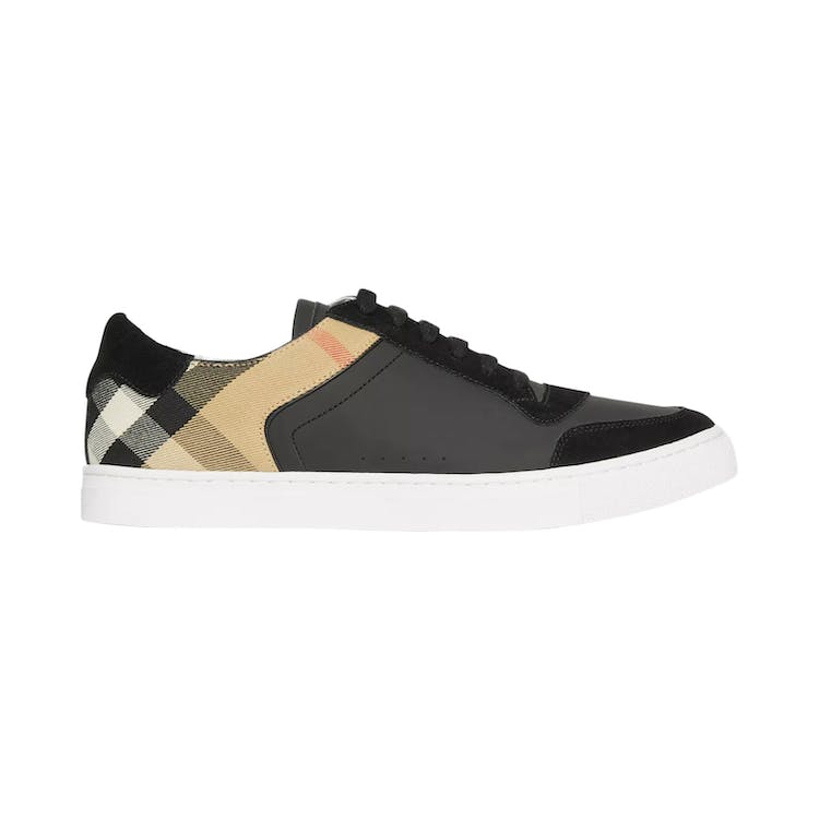 Image of Burberry Leather Suede and House Check Sneakers Black Archive Beige White
