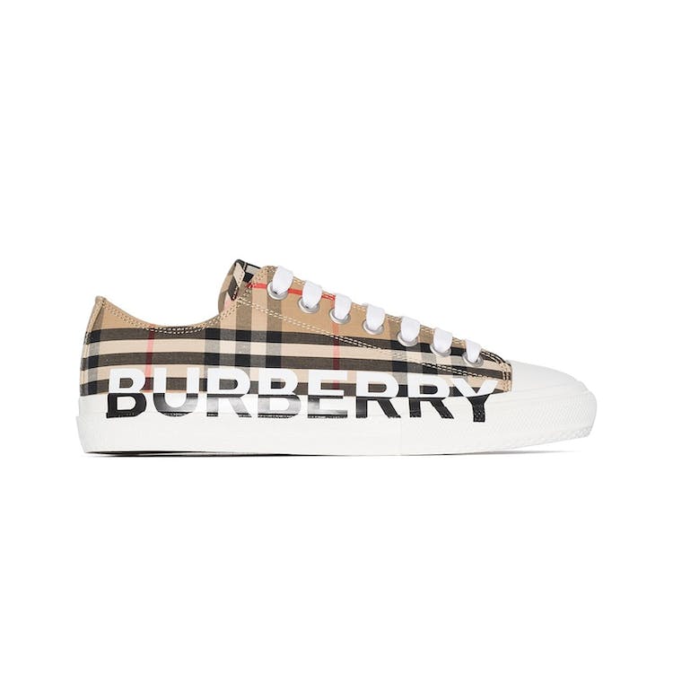 Image of Burberry Logo Print Vintage Check Cotton Sneakers Archive Beige (W)