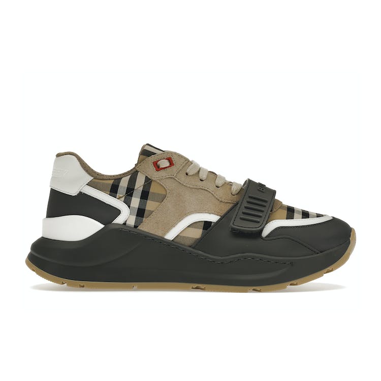 Image of Burberry Ramsey Vintage Check Suede Leather Sneakers Grey Archive Beige