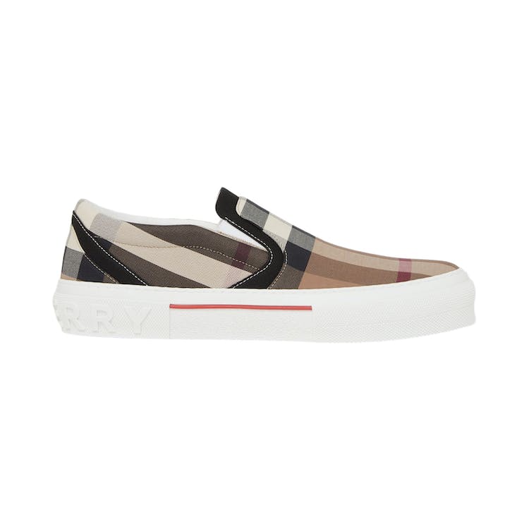 Image of Burberry Slip On Sneakers Exaggerated Check Birch Brown White