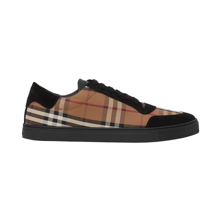 Image of Burberry Vintage Check Cotton and Suede Sneakers Birch Brown Black
