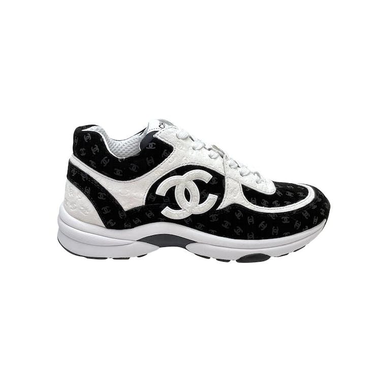 Image of Chanel CC Embossed Logo Black White Suede