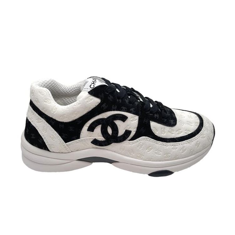 Image of Chanel CC Embossed Logo White Black Suede