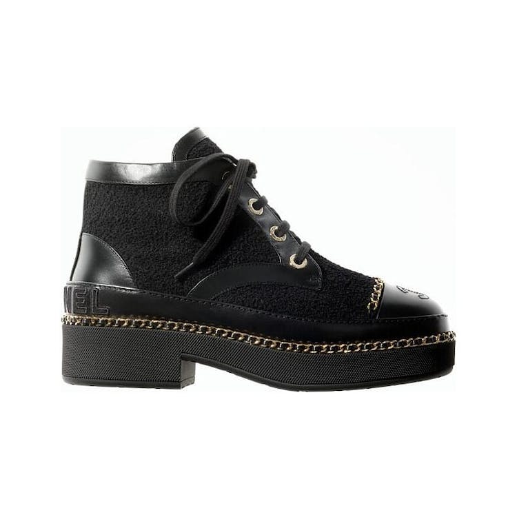 Image of Chanel Lace Ups Ankle Boot Black Tweed