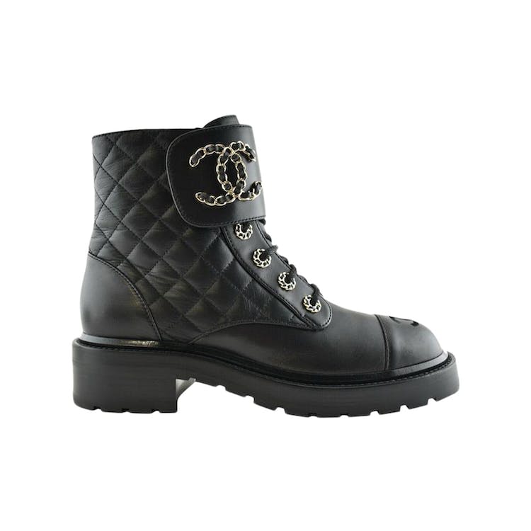Image of Chanel Quilted Combat Boot Black Leather