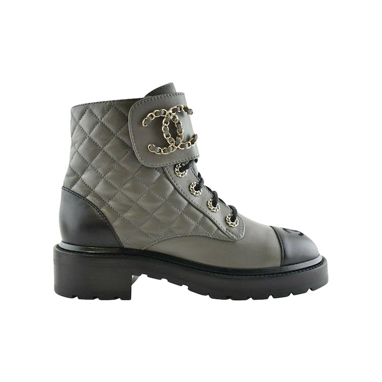 Image of Chanel Quilted Combat Boot Grey Leather
