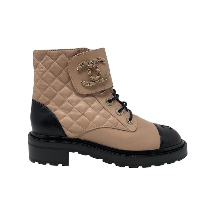 Image of Chanel Quilted Lace Up Combat Boot Beige Leather