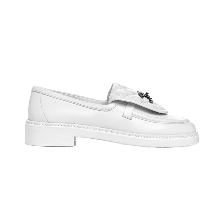 Image of Chanel Quilted Tab Loafers White Leather