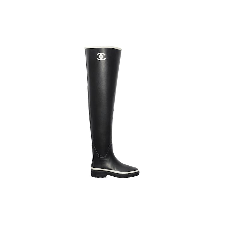 Image of Chanel Thigh High Rubber Rain Boots Black