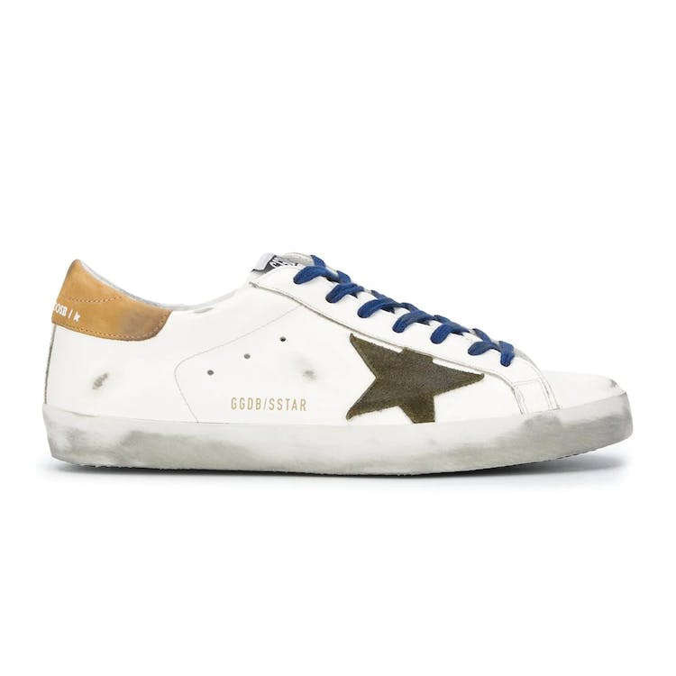 Image of Golden Goose Super-Star White Vacchetta Tan Dill Green Patch