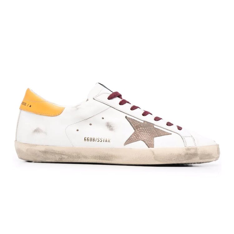 Image of Golden Goose Super-Star White Yellow Burgundy Snakeskin Patch
