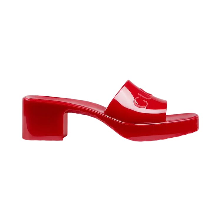 Image of Gucci 60mm Slide Sandal Hibiscus Red Rubber