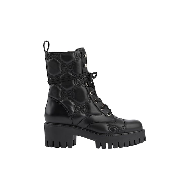 Image of Gucci GG 70mm Quilted Lace Up Boots Black Leather