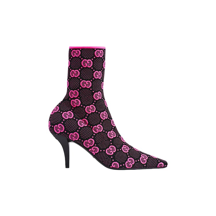 Image of Gucci GG 75mm Knit Ankle Boots Black Fluorescent Pink Fabric