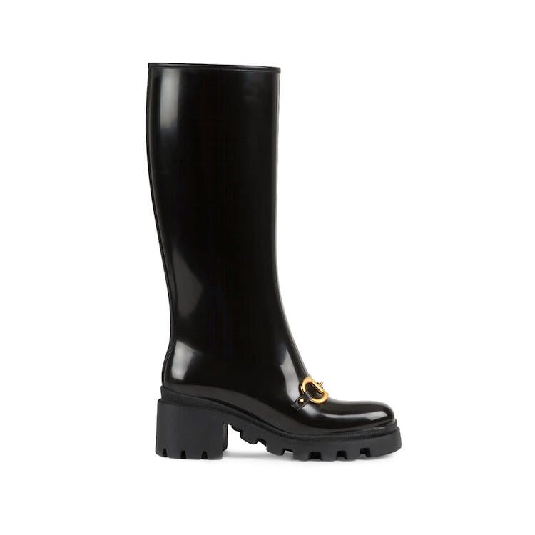 Image of Gucci Horsebit Knee-High Boot Black Rubber (W)