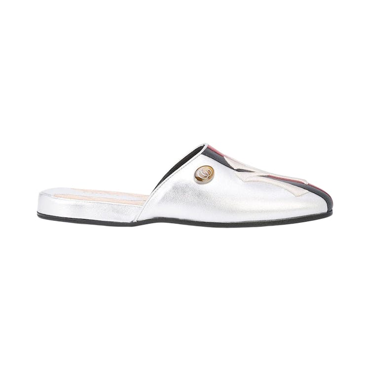 Image of Gucci NY Yankee Slippers Silver Leather