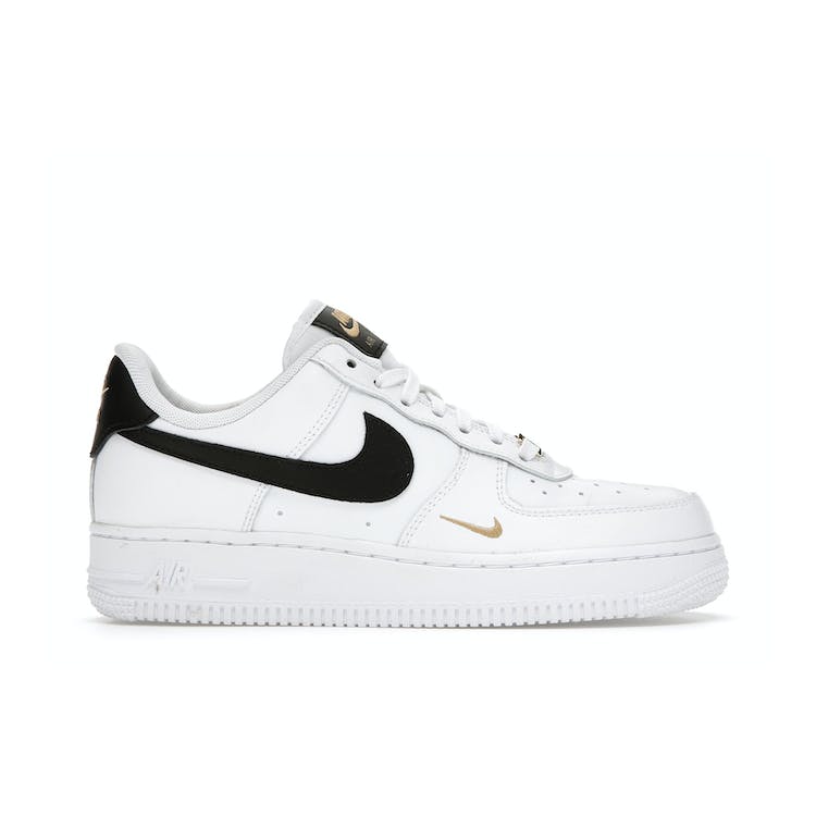 Image of Nike Air Force 1 Low 07 Essential White Black Gold Mini Swoosh (W)