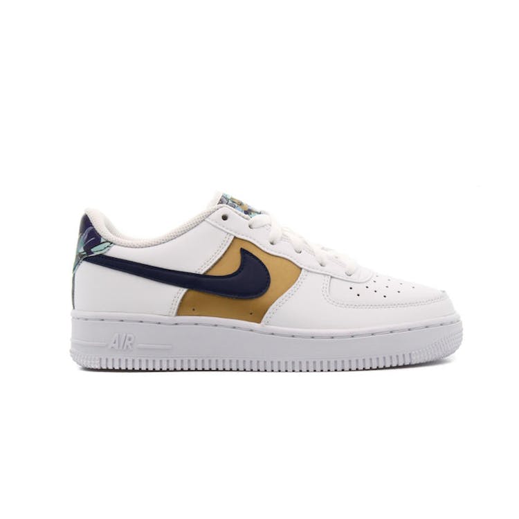 Image of Nike Air Force 1 Low 07 LV8 White Blue Void Metallic Gold (GS)