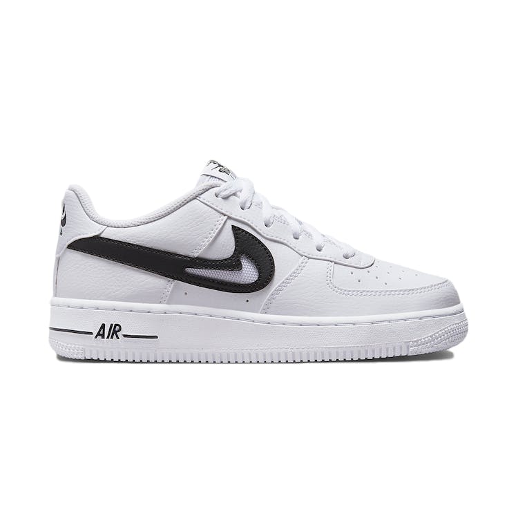 Image of Nike Air Force 1 Low Cut Out Swoosh White Black (GS)