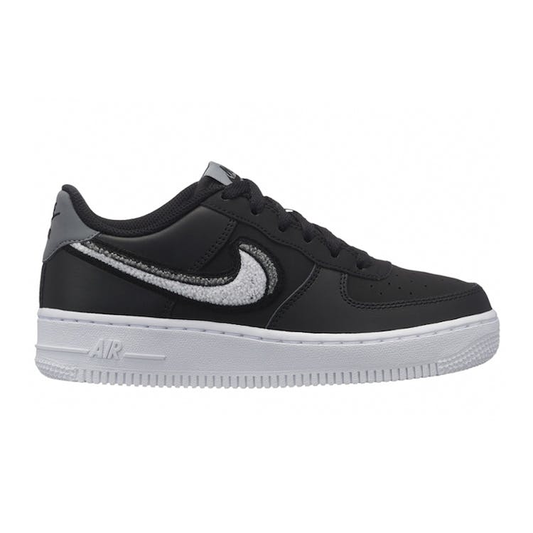 Image of Nike Air Force 1 Low LV8 Chenille Swoosh Black (GS)