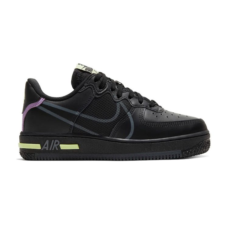 Image of Nike Air Force 1 Low React Black Violet Star Barely Volt (GS)