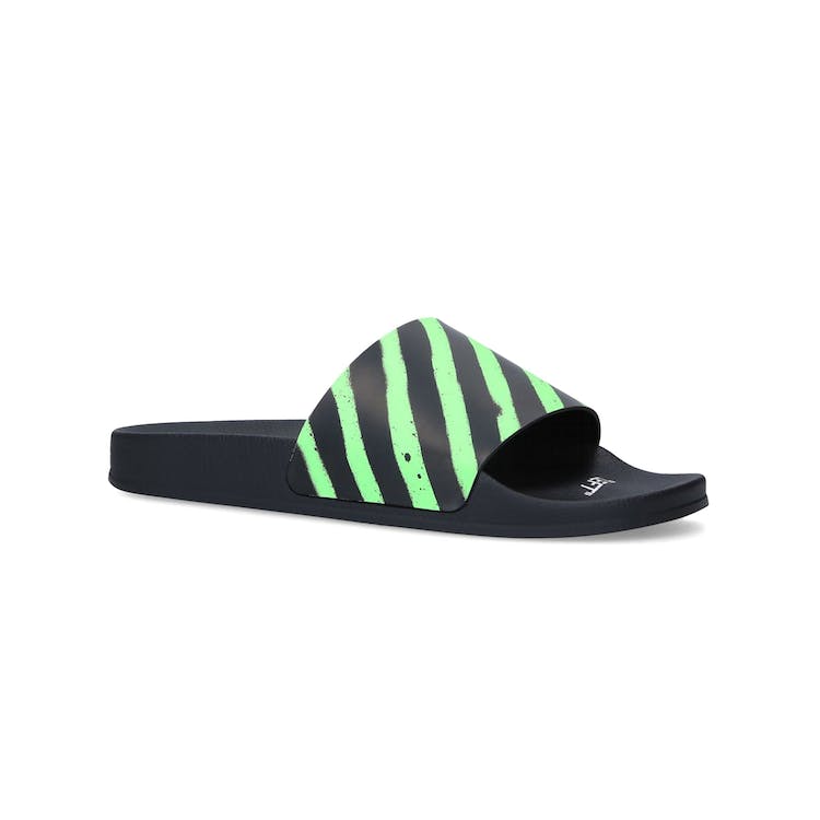Image of Off-White Diagonal Stripe Slides Neon Green