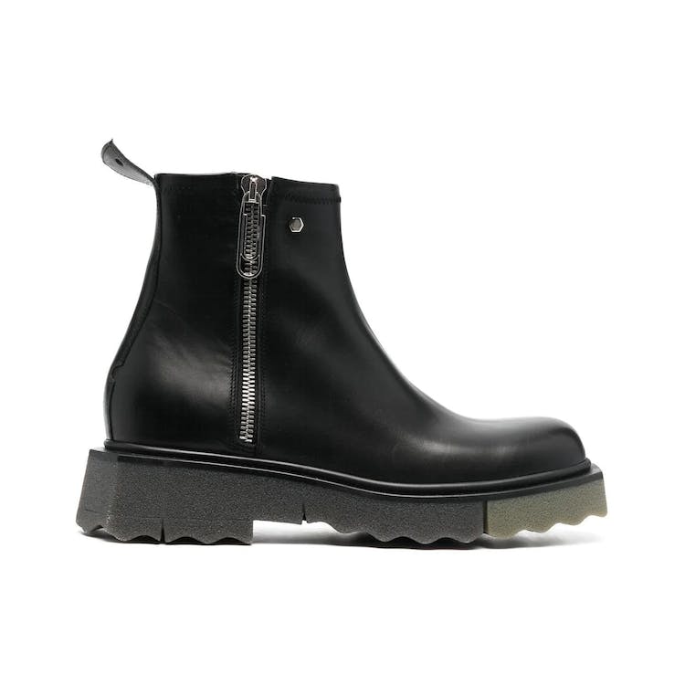 Image of OFF-WHITE Leather Sponge Zip Boot Black Army