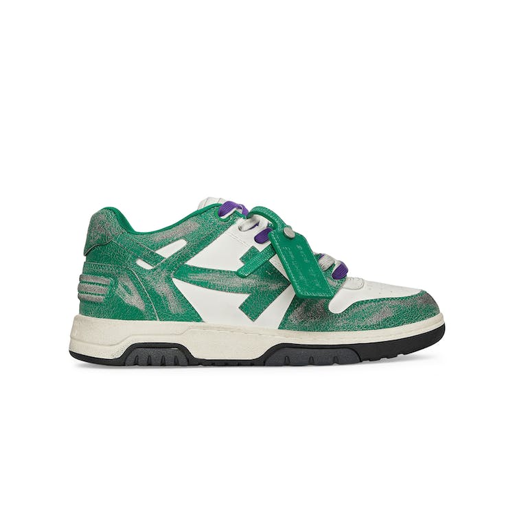Image of OFF-WHITE Out Of Office OOO Low Tops Green White Vintage Distressed Leather