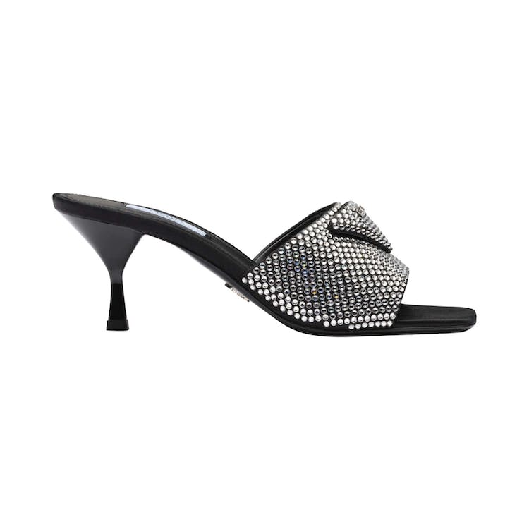 Image of Prada 65mm Crystal Heeled Sandals Black Satin