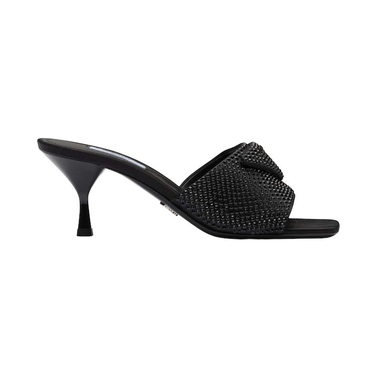 Image of Prada 65mm Heeled Sandals Black Crystal Satin