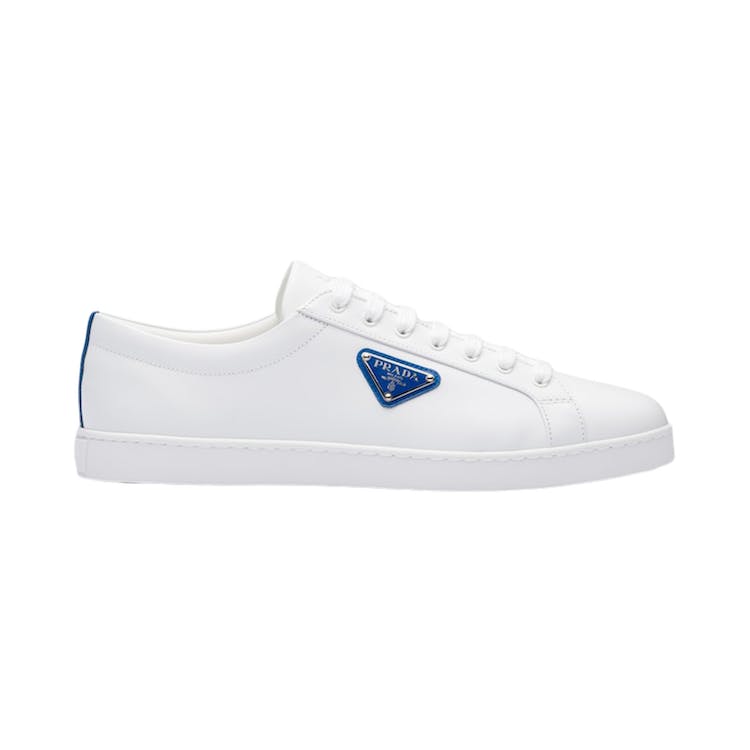 Image of Prada Brushed Sneakers Leather White White Cobalt Blue