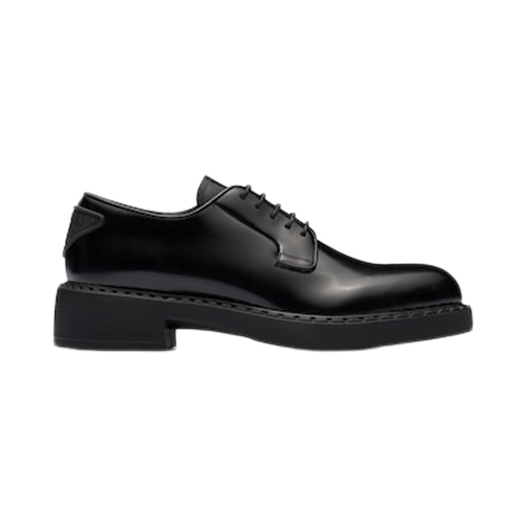 Image of Prada Derby 50mm Shoes Black Brushed Leather