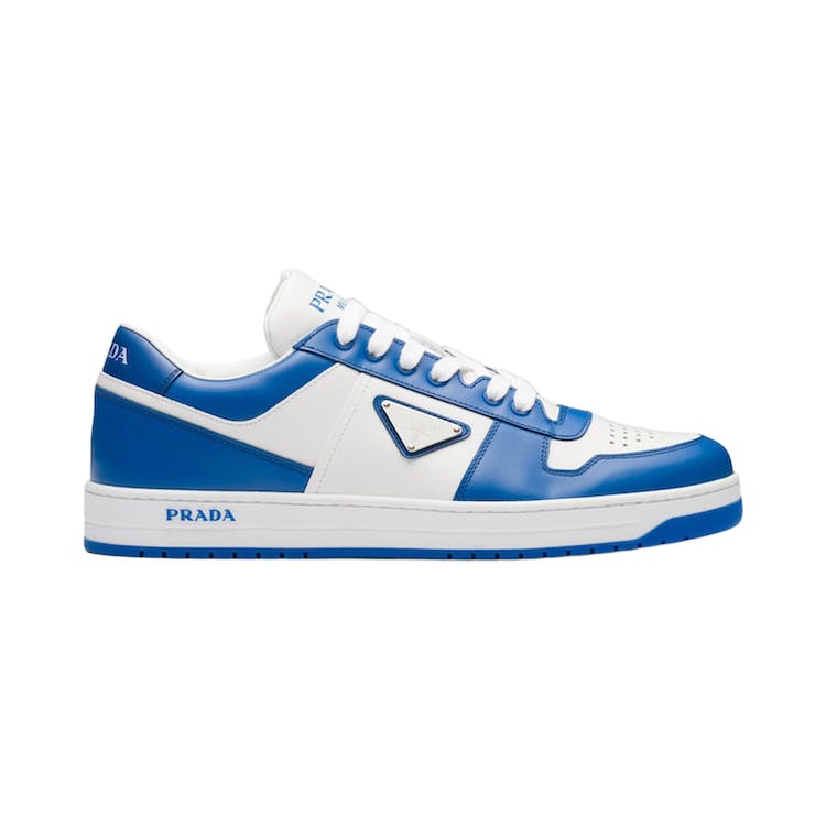Image of Prada Downtown Low Top Sneakers Leather White Cobalt Blue